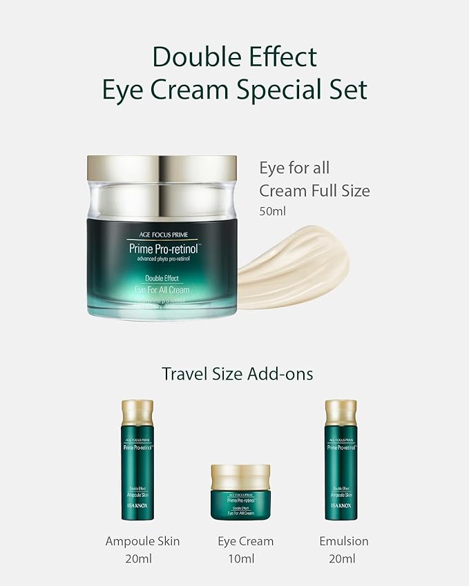 Isa Knox AGE FOCUS Prime Double Effect Eye For All Cream Set (3.4fl oz) - Korean Skincare Set, Lightweight Rich Eye Cream, Toner, Emulsion with Daytime Retinol,