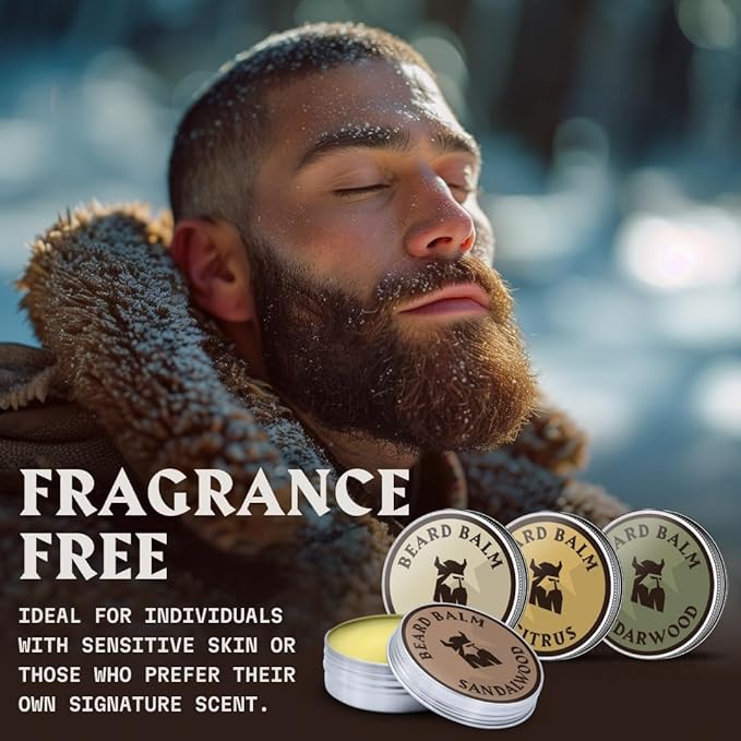 Striking Viking Beard Balm for Men – Light Hold, 1 Oz, Pack of 4 with Citrus, Vanilla, Sandalwood, Cedar Scents - Leave-in Beard Conditioner with Shea Butter, Tea Tree, Argan & Jojoba Oils