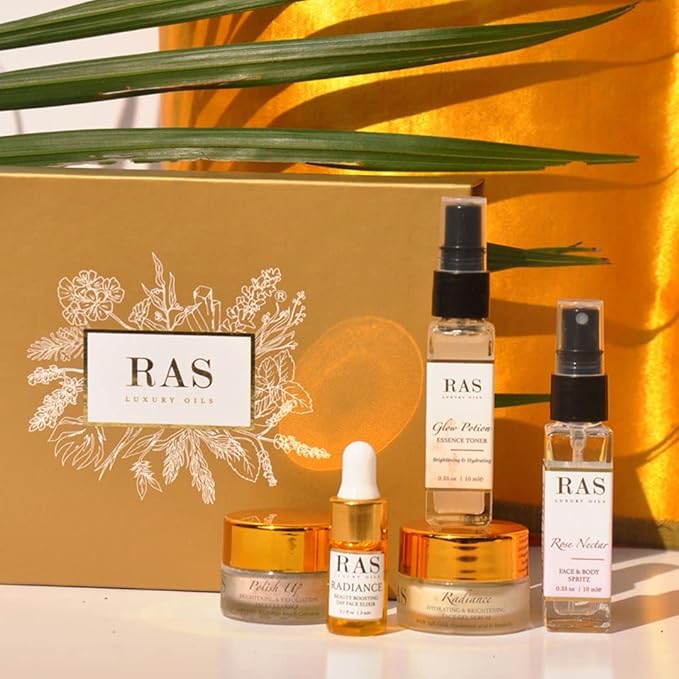 Quick Glow Kit, Hydrating Essence Toner, Exfoliating Face Cleanser, 24K Gold Face Elixir, Face Gel Serum, Face & Body Toner | Smoothens & Softens Skin, Deep Cleanser | Set of 5 - RAS LUXURY OILS