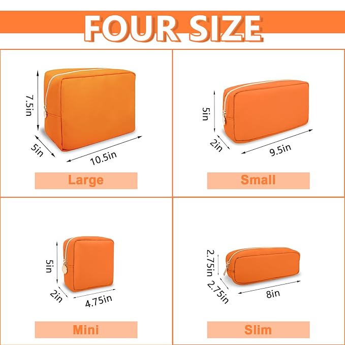 Large Makeup Bag Pouch,Nylon Women Travel Toiletry Storage Bag Preppy Cosmetic Bag for Girls,Big Makeup Organizer Bag Cute Zipper Pouch Skincare Bag for Sport Work Gift(Large-Peach)