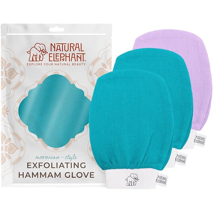 Natural Elephant Exfoliating Hammam Glove (2 Teal and 1 Purple (Pack of 3))