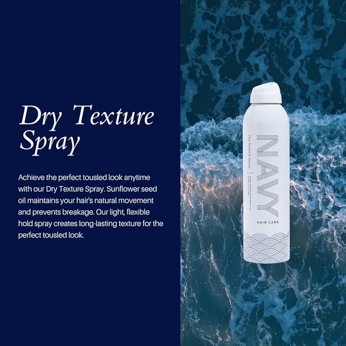 NAVY HAIR CARE Dry Texture Hair Spray | Volumizing + Adds Instant Thickness | Lightweight Styling Spray for Fine Hair | Non-Drying Formula with Sunflower Oil | 7 oz (Pack of 2)