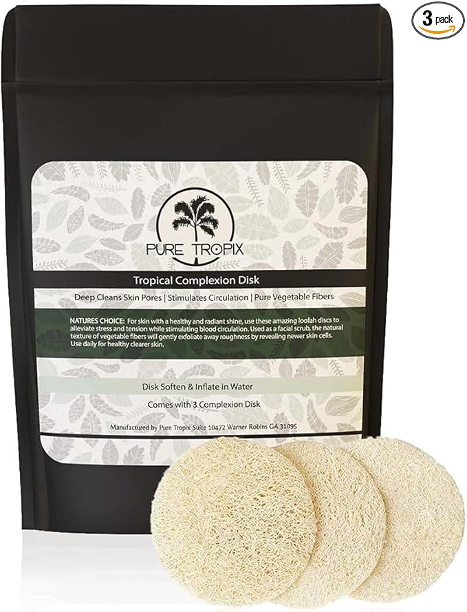 Pure Tropix Face & Body Exfoliating Scrub Set | Gentle Plant-Based Facial Cleansing Brush | Deep Cleansing Brush | Loofah Discs for Healthy and Radiant Skin | Organic Loofah for Men & Women (3 Pack)