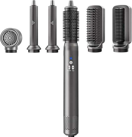 6 in 1 Air Styling & Drying System, Powerful High Speed Hair Dryer Brush & Multi-Styler with Auto Wrap Curlers,Hair Straightener Brush,Round Volumizing Brush,Soft Smoothing Brush