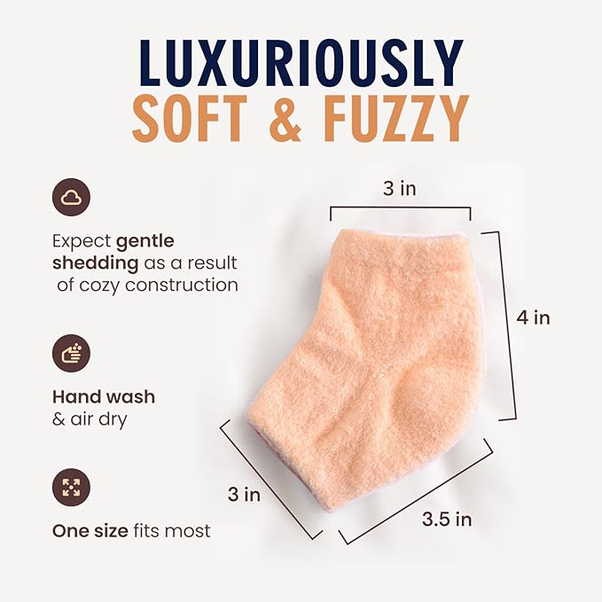 Dr. Frederick's Original Moisturizing Fuzzy Heel Socks - 2 Pairs - Cozy Gel-Lined Sleep Socks for Women & Men - Soothes Dry, Cracked Feet - Heel Repair - Peach Fuzz