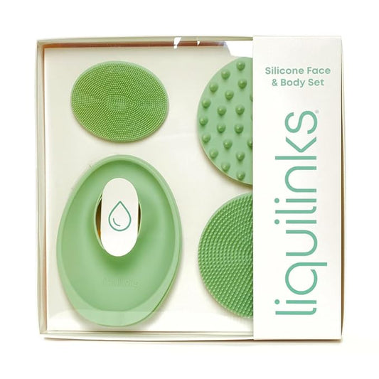 Skincare Essentials Kit - 4 Piece Bundle Pack - Face and Body Silicone Spa Accessory - Essential Beauty Set for Teen Girls Sage Green