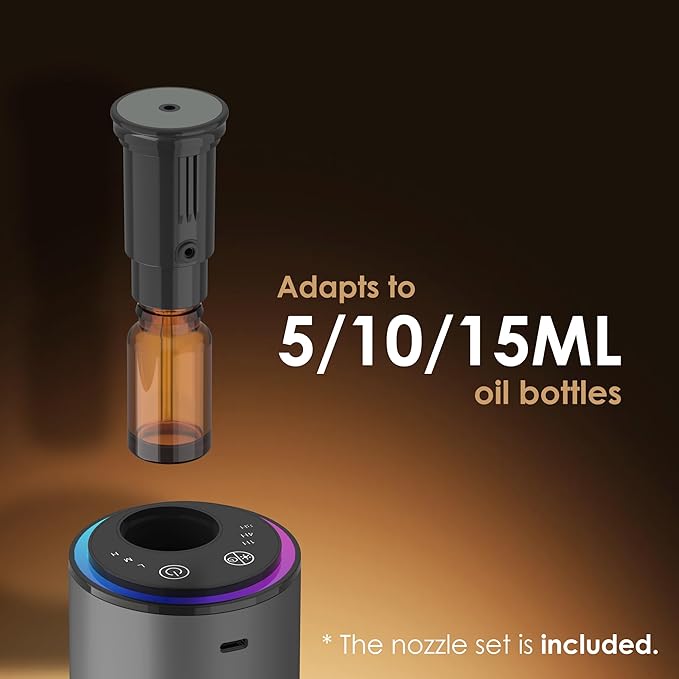 Waterless Essential Oil Diffuser, Portable Aromatherapy Diffuser,3 Countdown Timers & 3 Mist Levels for Home, Room, Car, Office (Grey)