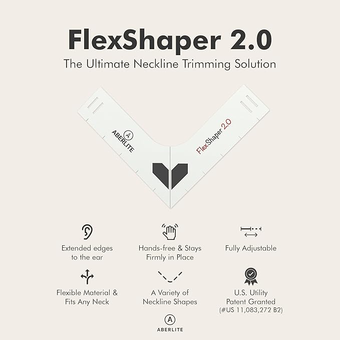 Aberlite FlexShaper 2.0 - Beard Shaper for Men - Hands-Free & Flexible Neckline Guide - Beard Trimmer Tool - Lineup Stencil Kit - White