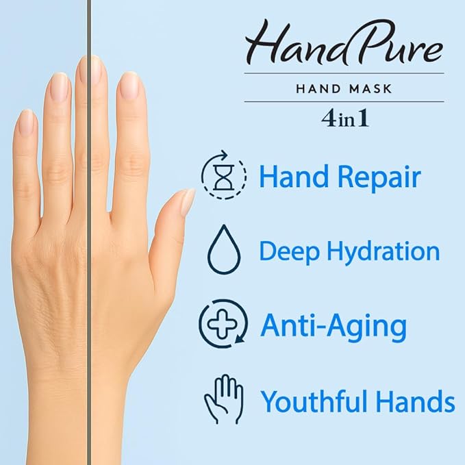 HandPure Hand Repair & Anti-Aging Hand Mask – 20-Minute Moisturizing Gloves for Dry, Cracked Hands, Softens Cuticles, Paraben-Free, With Natural Botanical Ingredients (6 Packs)