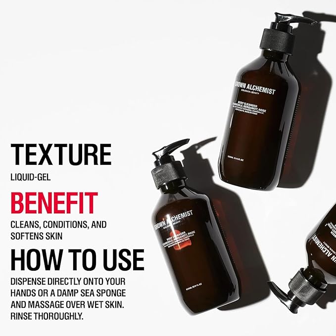 Grown Alchemist Body Cleanser REFILL: Geranium, Tangerine, Cedarwood. Gentle Body Wash that Hydrates and Cleanses Skin, (1L).