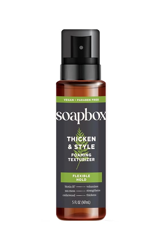 Soapbox Men's Thicken & Style Foaming Texturizer, Men's Hair Styling Foam, Hair Care for Men, 5oz