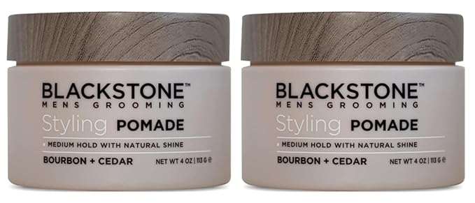 Blackstone Men's Grooming Hair Styling Pomade - Medium Hold with Natural Shine | Paraben & Cruelty | Made in USA, Bourbon + Cedar (4 Oz, 2 Pack)