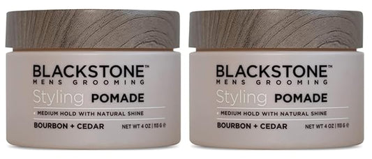 Blackstone Men's Grooming Hair Styling Pomade - Medium Hold with Natural Shine | Paraben & Cruelty | Made in USA, Bourbon + Cedar (4 Oz, 2 Pack)