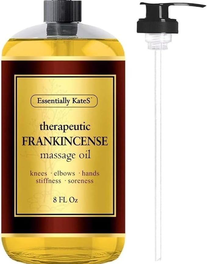 Essentially KateS Frankincense Massage Oil 8 Fl Oz - Knees, Elbows, HIPS, Hands, Shoulders and Legs - 100% Pure Frankincense Oil Relaxes Soreness and Stiffness