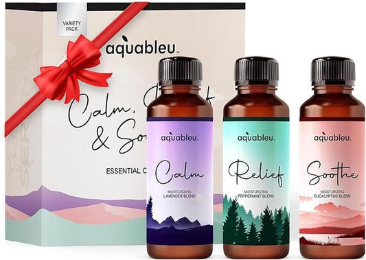 Essential Massage Oil Gift Set - Serenity Trio Sooth, Calm, Relief Includes Lavender, Peppermint & Eucalyptus Massage Oil Blends 80 ML in Beautiful Packaging - Great Gift for Women