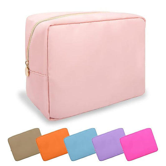 Large Makeup Bag Pouch,Nylon Women Travel Toiletry Storage Bag Preppy Cosmetic Bag for Girls,Big Makeup Organizer Bag Cute Zipper Pouch Skincare Bag for Sport Work Gift(Large-Flamingo)