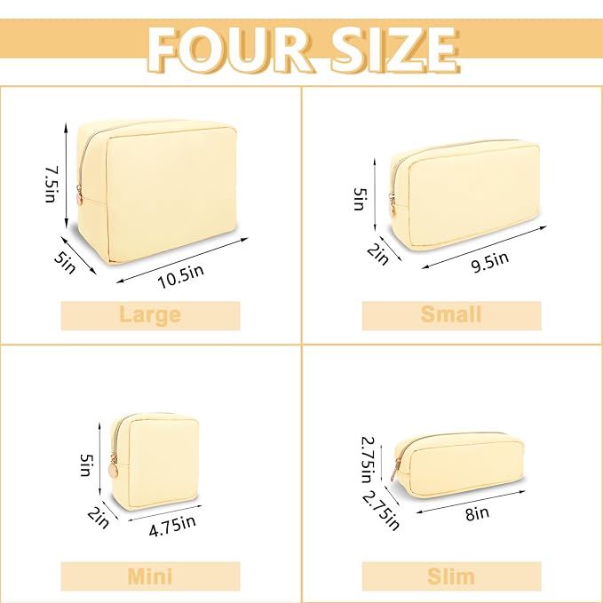 Small Pencil Case Makeup Bag for Purse, Cute Preppy Nylon Makeup Brush Bag with Zipper, Girls Portable Stationery Storage Case for Office School College (Slim-Sand)