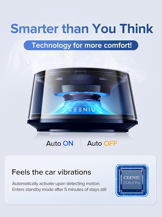 Ceeniu Smart Car Air Fresheners, Premium Scenic Fragrance Car Freshener, Auto On/Off, Adjustable Intensity, Sandalwood Cologne & Cherry Blossom Lasts for 4 months, 2025 New CF8 Automotive Diffuser