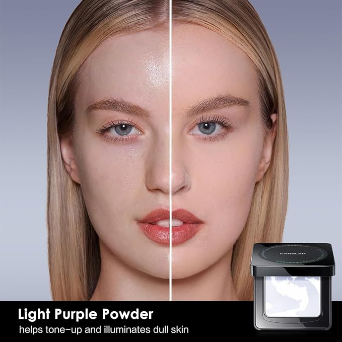 Waterproof Face Pressed Powder Compact, 24H Longlasting Oil Control Pressed Setting Powder Talc-Free Makeup, Shine Free, Poreless, Smooth, 03 Light Purple for dry&com skin (0.28Oz)