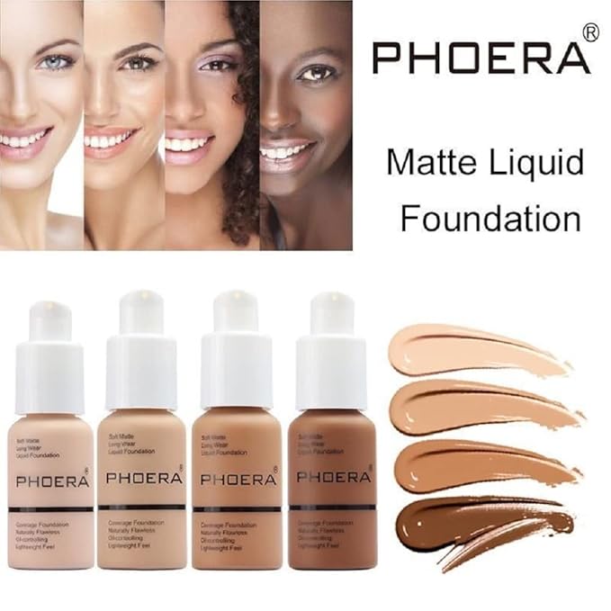 PHOERA Foundation, Flawless Soft Matte Liquid Foundation Makeup for Women. (106#Warm Sun)