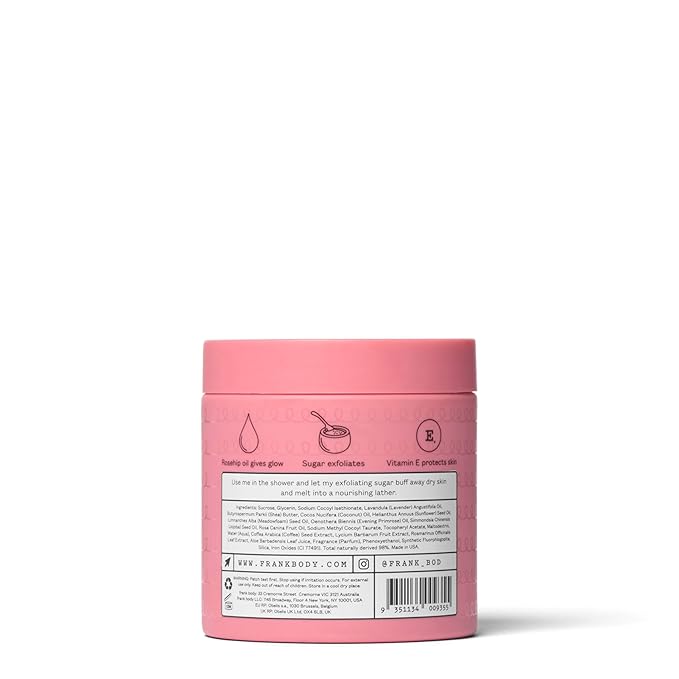 Frank Body Rosehip Body Scrub & Cleanser | Vegan, Cruelty Free, Exfoliating Body Scrub | Fades Marks and Softens Skin with Rosehip Oil, Coffee Seed Extract, and Lavender Oil | 8.82 oz / 250 g