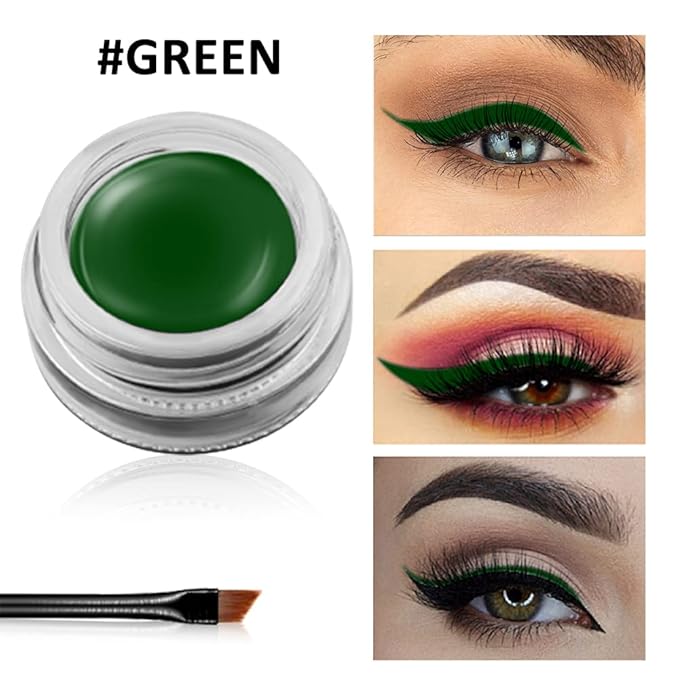 Erinde Green Gel Eyeliner, Waterproof Cream Eyeliner Gel Pot, High-Intensity Pigments Long Lasting Smudge-Proof Eye Liner Halloween Makeup, Waterline Matte Eye Liner with 2PCS Brushes, 05 Green