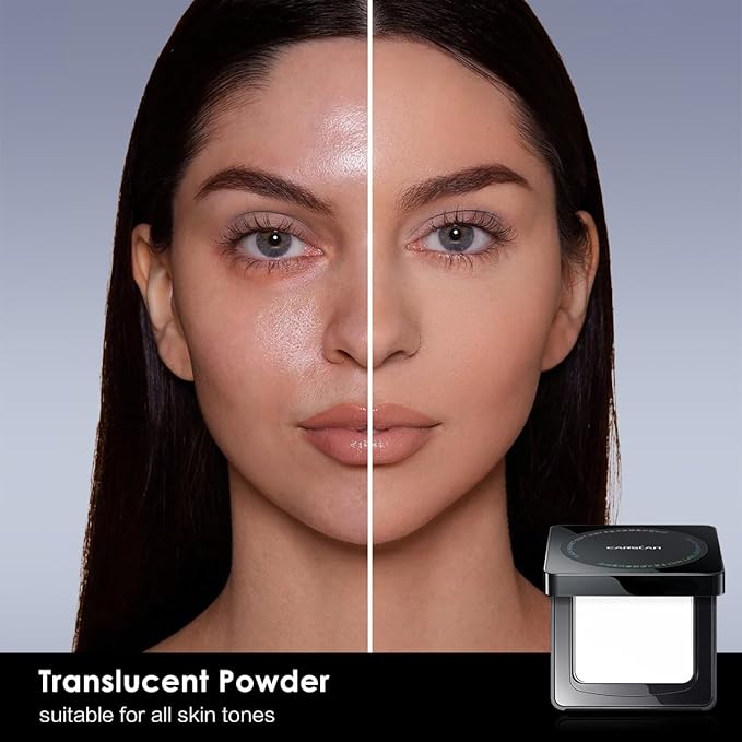 Waterproof Face Pressed Powder Compact, 24H Longlasting Oil Control Pressed Setting Powder Talc-Free Makeup, Shine Free, Poreless, Smooth, 01 Translucent for dry&com skin (0.28Oz)