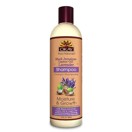 OKAY | Black Jamaican Castor Oil & Lavender Shampoo | For All Hair Types & Textures | Moisturize, Strengthen & Regrow Hair | With Argan Oil | Free of Paraben, Silicone, Sulfate | 12 oz