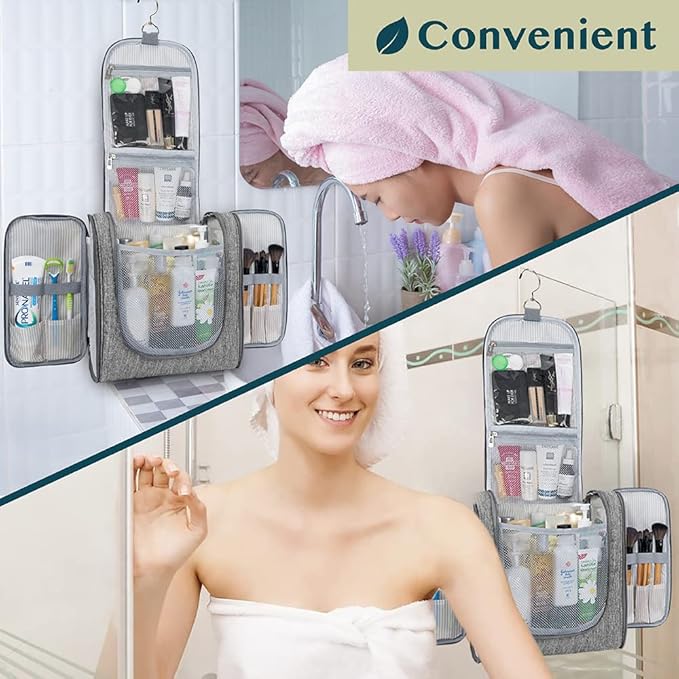 PAVILIA Extra Large Toiletry Bag Travel Bag for Women Men, Hanging Cosmetic Organizer, Water Resistant Makeup Bag for Accessories Toiletries, Travel Essentials Kit (Grey)