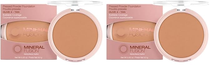 Mineral Fusion Pressed Powder Foundation, Olive 4, 0.32 Ounce (Pack of 2)