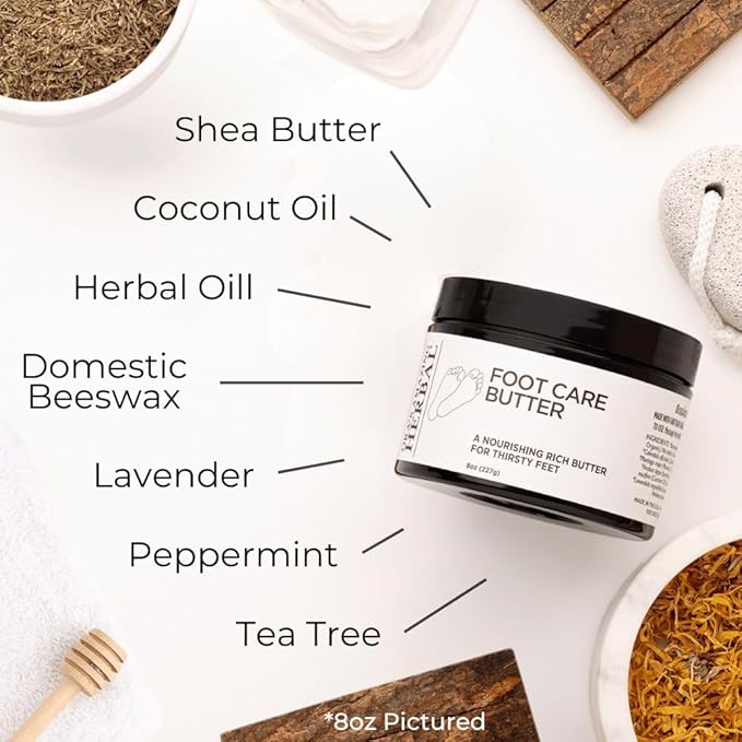 Ora's Amazing Herbal Foot Care Butter, Heel Balm, Foot Balm, Repair Cream for Dry Cracked Heels & Feet, Lavender, Tea Tree & Peppermint, 100% Recycled Plastic Jar, 8 oz