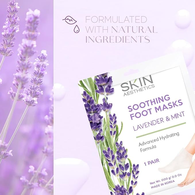 Lavender & Mint Foot Masks - Repairs & Softens Cracked Feet, Hydrating & Exfoliating - Dermatologist Tested Korean Skincare - Clean Beauty, Natural Ingredients, Cruelty-Free - 3 Pairs