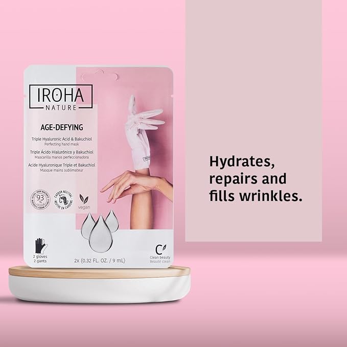 IROHA NATURE Anti-Aging Hand Mask Gloves | 4 Pairs | Triple Hyaluronic Acid, Bakuchiol & Niacinamide | Reduces Wrinkles & Dark Spots | Vegan & Cruelty-Free | 93% Natural Ingredients
