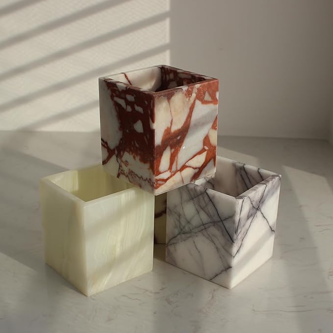 Natural Lilac Marble Toothbrush Holders for Bathroom, Marble Makeup Brush Holder Countertop Organizer