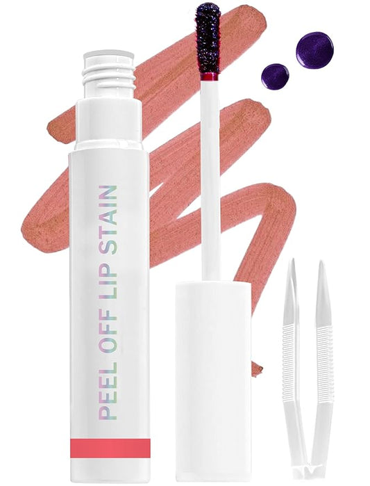 Lip Stain Peel Off, All Day Lip Liner Tint with Tweezer, Long Lasting Waterproof Transfer-Proof, Matte Lip Stains Makeup, Highly Pigmented Color, Chestnut Brown