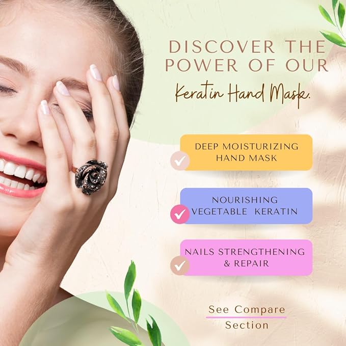 Bodipure Premium Hand Mask Keratin Gloves, Moisturizing Gloves for Dry Hands & Nail-Strengthening & Cuticle Softening, Spa Experience at Home, No Harm Chemical & For All Skin Types 1 Pair