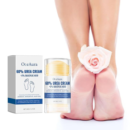 60% Urea Hydrating and Anti-Cracking Foot Cream, Foot Therapy Balm, Moisturising and Relieves Cracking and Dryness Foot Cream, Dry Cracked Heels and Feet Women Men (White, 1.4 Ounce)