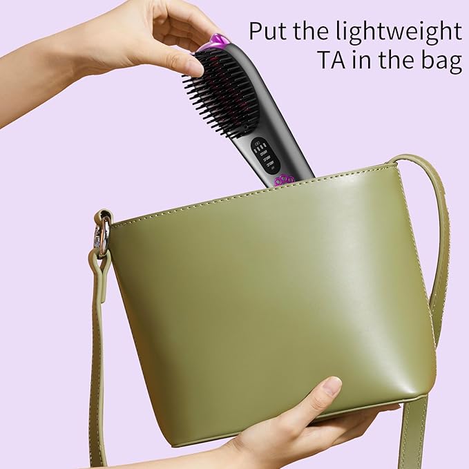 Cordless Hair Straightener,Portable Hair Straightening Brush for Travel, Mini Hot Straightening Comb for Women,Anti-Scald, LED Display & Fast Heating,6000mAh