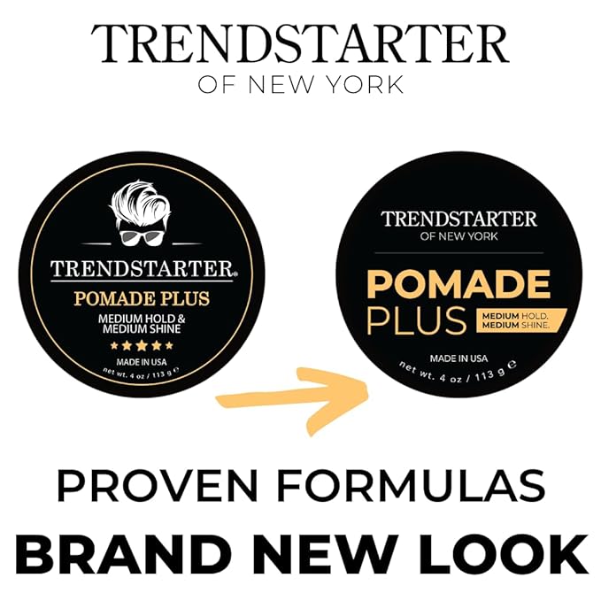 TRENDSTARTER Pomade Plus, 4 oz - Medium Hold and Shine, Premium Flake-Free Water-Based Hair Styling Gel for All Hair Types - Pack of 2 - Includes Argan Oil, Made in USA