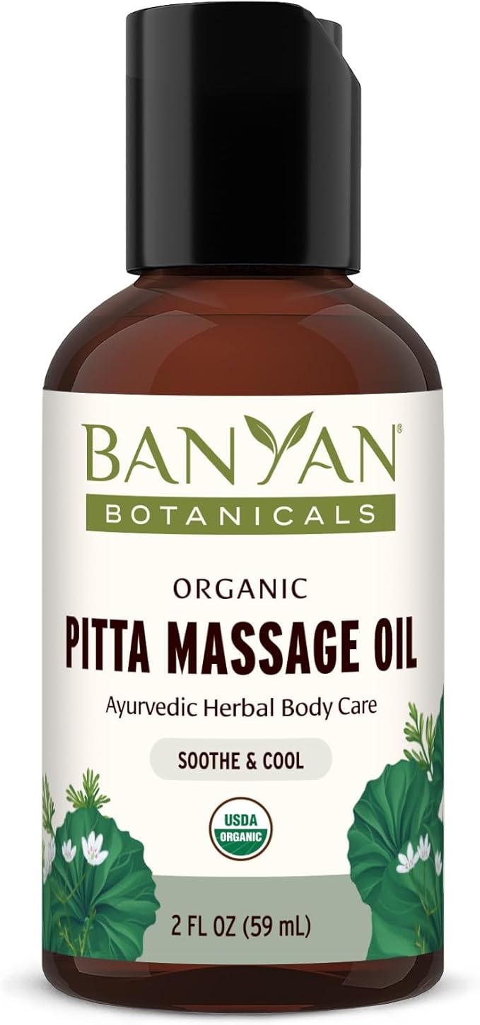 Banyan Botanicals Pitta Massage Oil – Organic Massage Oil Infused with Ayurvedic Herbs – with Gotu Kola and Guduchi (Tinospora cordifolia) – 2 oz. – Non-GMO Sustainably Sourced Abhyanga Massage Oil