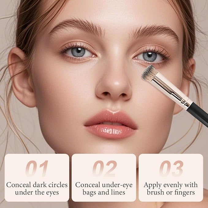 Colored CC Undereye Corrector, Eye Concealer Undereye Color Corrector for Dark Circles, Clay Neutralizing Makeup Under Eye Hydrating Concealer with Brush (Light-Medium Peach & 3 Brushes, Small)