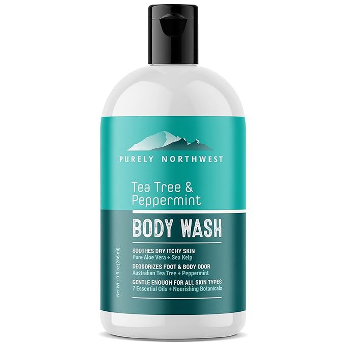 Purely Northwest Tea Tree Body Wash for Men and Women – Natural Tea Tree Oil Body Cleanser for Odor, Skin Irritations, Hydrating Shower Gel for Sensitive Skin, Gentle and Refreshing Body Wash