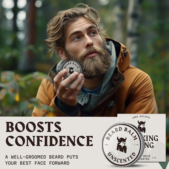 Striking Viking Beard Balm for Men & Mustache Balm with Shea Butter & Argan Oil - 2 oz, Light Hold - Fragrance Free Beard Conditioner & Softener - Softens & Shapes with Tea Tree & Jojoba Oils
