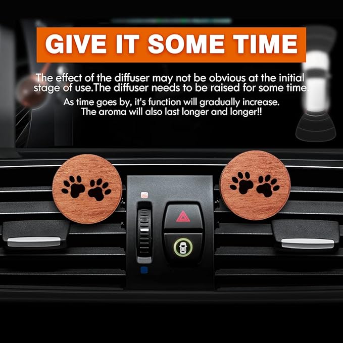 Essential Oil Car Diffuser, 2 PCS Cat Paw-Shaped Car Aromatherapy Wood Diffuser with Vent Clip
