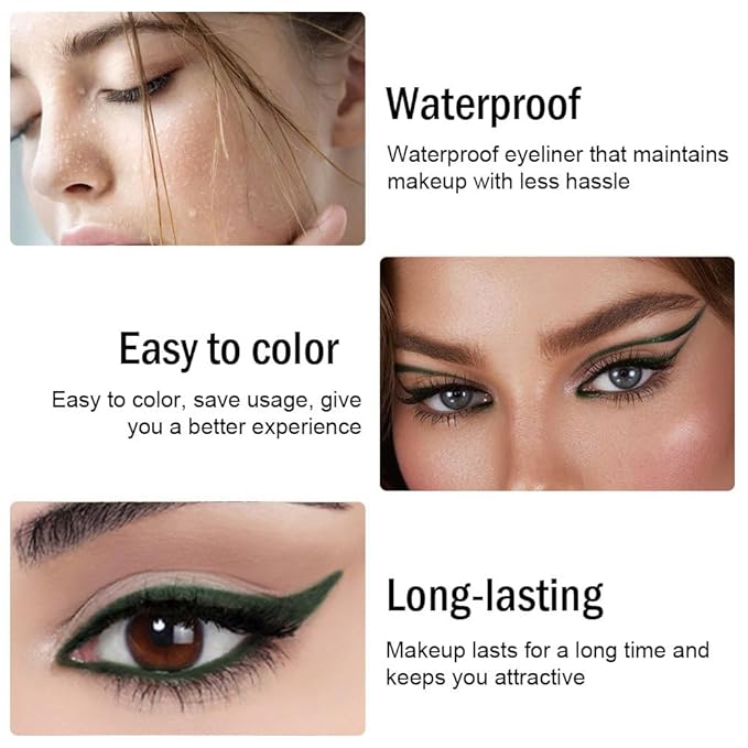 EVPCT 3Pc Shimmer Emerald Green & Shimmer Royal Blue & Green Gel Glitter Eyeliner Pencils Set - Waterproof, Smudge Proof Eye Liner Makeup - 06, 07, 12