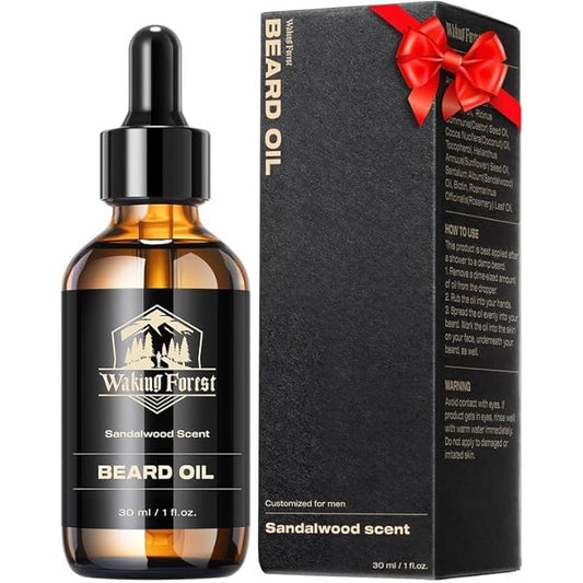 Waking Forest Beard Oil - Beard Oil for Men Thicker Beard with Vitamin E, Rosemary, Castor Mustache Oil for Black Men, Softens & Strengthens Beard Care Oil (Sandalwood, 1oz)