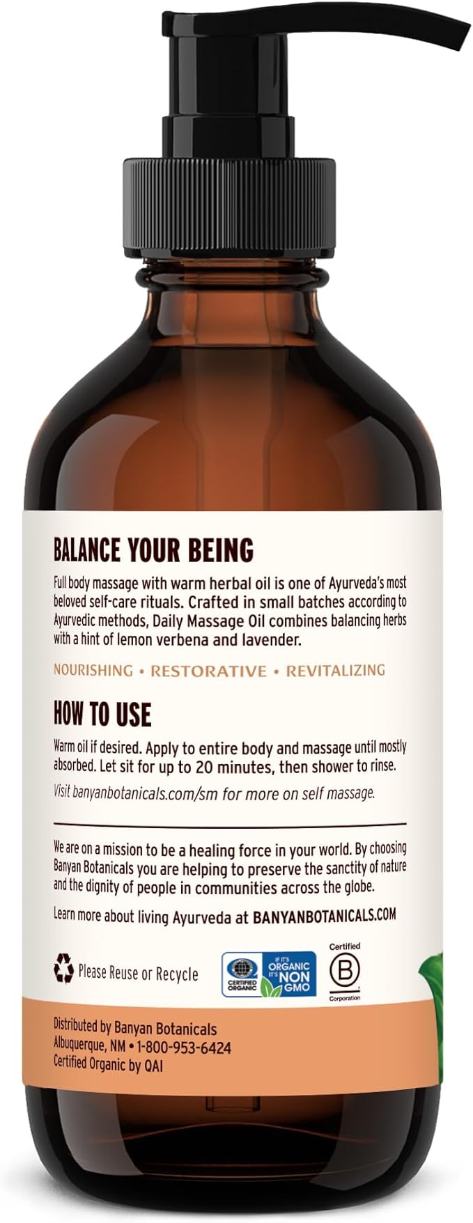 Banyan Botanicals Daily Massage Oil – Organic Ayurvedic Massage Oil – Balancing and Grounding – 8 oz – Non GMO Sustainably Sourced Abhyanga Oil