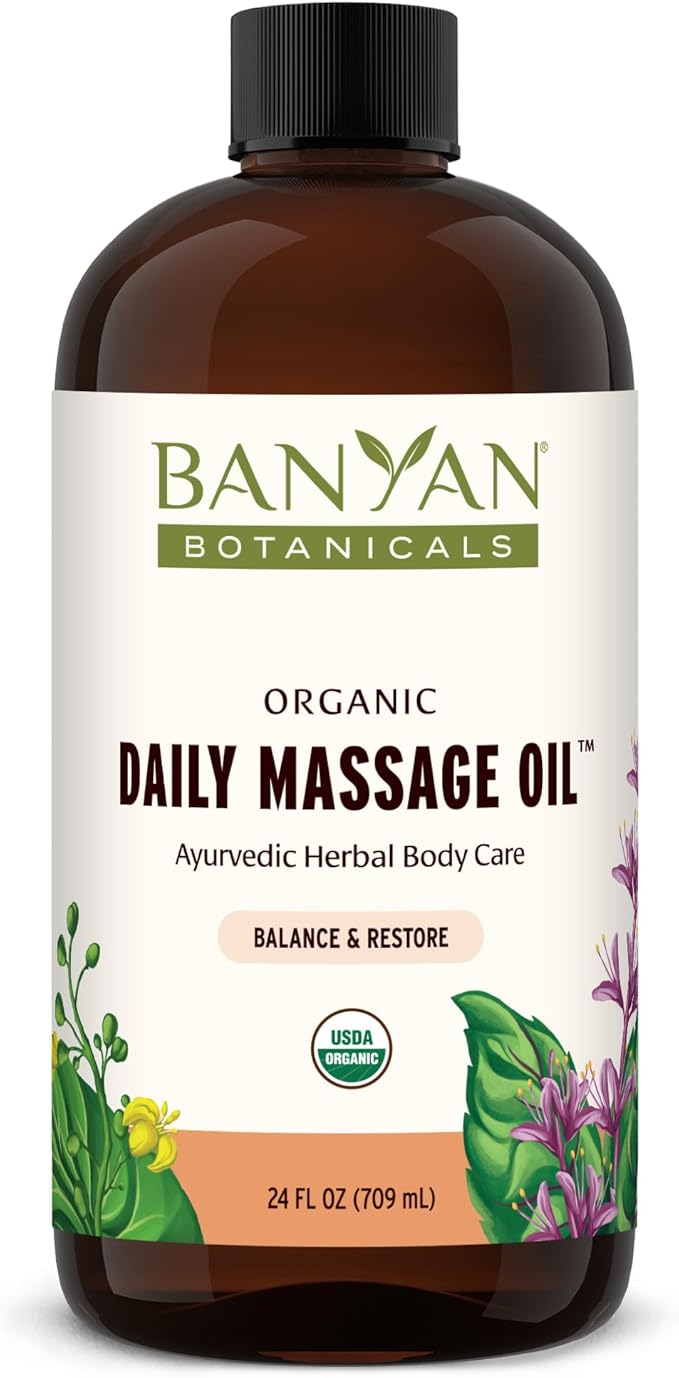 Banyan Botanicals Daily Massage Oil – Organic Ayurvedic Massage Oil – Balancing and Grounding – 24 oz – Non GMO Sustainably Sourced