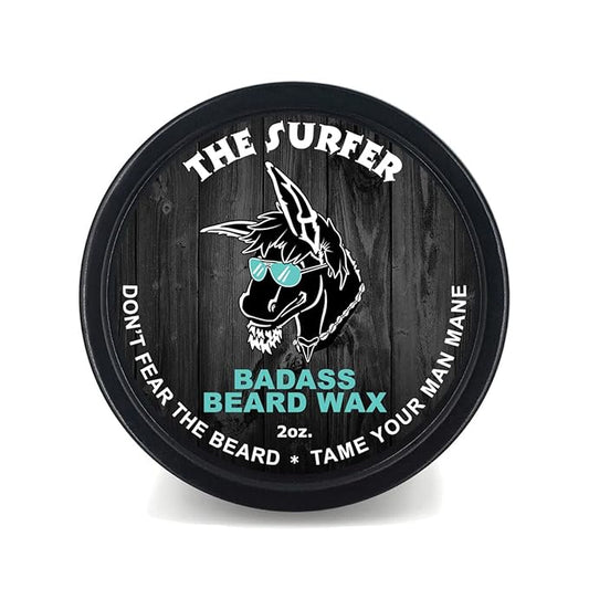 Badass Beard Care Beard Wax For Men - The Surfer, 2 oz - Softens Beard Hair, Leaves Your Beard Looking and Feeling More Dense