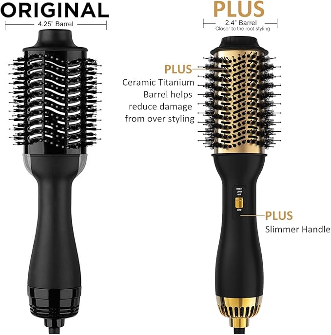 Hot Air Hair Blow Dryer Brush - 3 in 1 Negative Ionic Hairdryer Blowout Brush for Drying Straightening Volumizing - 60mm Oval Barrel fit All Hair Types - Salon Style, Smooth, Frizz-Free Results